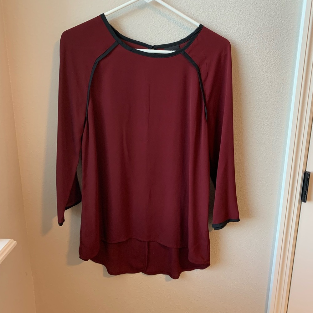 Mossimo - Burgundy Blouse w/black piping - Size M - EUC
